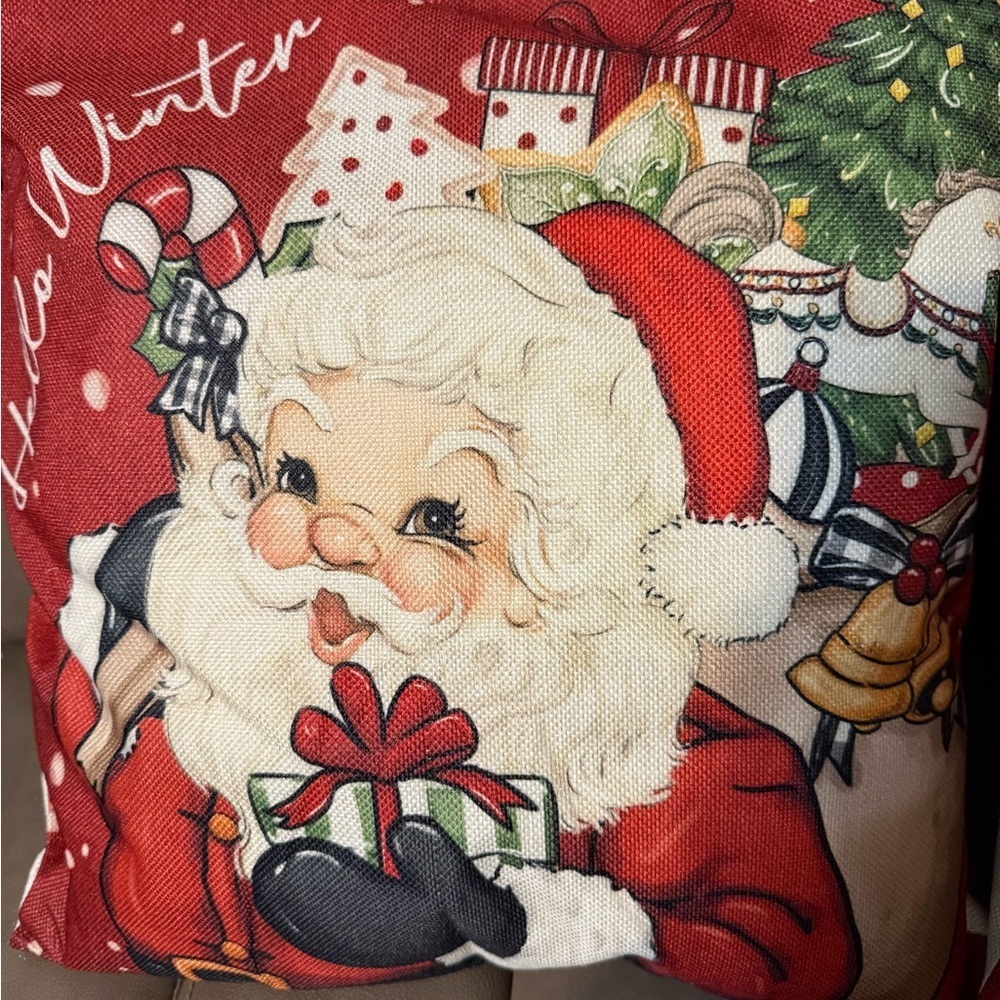 Two Festive Santa Claus/Snowman Pillows